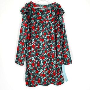 Cat & Jack NWT Velour Floral Night Gown Pajamas Long Sleeve Ruffles Girl's